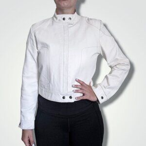 Leather USA Vintage White Moto Jacket, Size Large